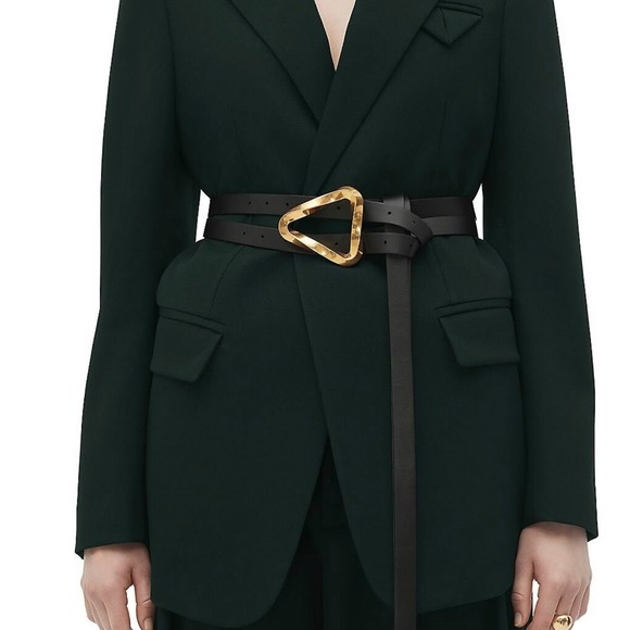 Bottega Veneta Accessories - Bottega Veneta Black Leather Double Strap Waist Belt Gold Triangle Buckle - NWT